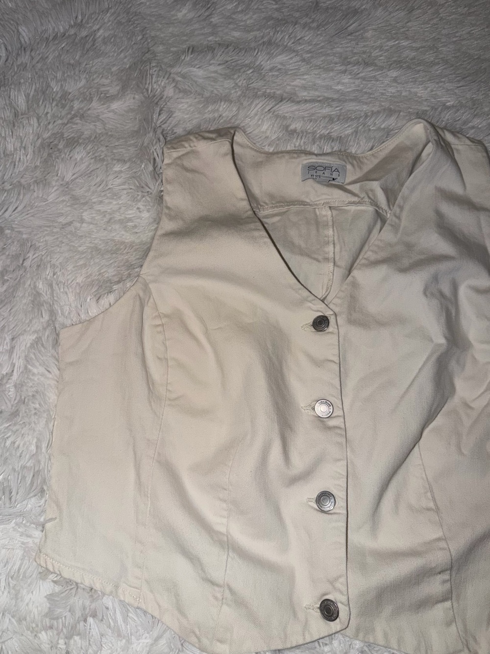 Sofia Jeans White/Cream Button-Front Women's Vest size XL